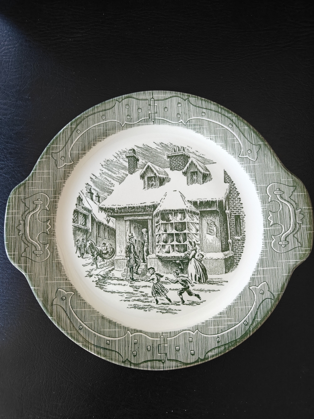 USA The Old Curiosity Shop Green Vtg Cake Plate